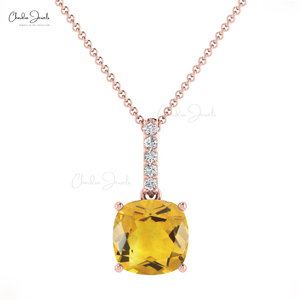 Bijoux minimalistes délicats en or massif 14 carats pour mariage pendentif en citrine jaune naturelle et diamant blanc au coût d'usine - Product Image 3