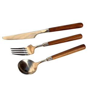 Ensemble de couverts élégant en bois d'acacia, ensemble de couverts en acier inoxydable, argenterie de luxe pour la maison, l'hôtel et les restaurants - Product Image 5