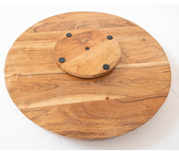 Draaibare ronde acaciahouten vintage handgemaakte Lazy Susan presentatiestand voor kruiden en specerijen met 360 graden draaibare tafel