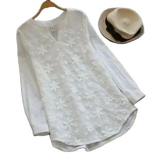 Chemisier Streetwear Tendance Été-Automne pour Femme, en Dentelle à Manches Longues, Col Rond, Broderie, Coupe Ample, Grande Taille S-5XL, Chemise Élégante à Décoration Frontale - Product Image 5