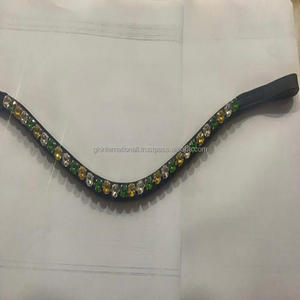 Bande de sourcils de cheval en cuir véritable 100% fait à la main, vague profonde personnalisée 1 rangée ronde cristaux clairs et cristaux verts, bande de sourcils bling - Product Image 6