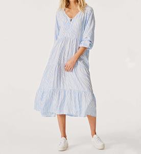 Robe de plage décontractée bleu clair à imprimé, col en V, sexy, grande taille pour femmes - Product Image 4