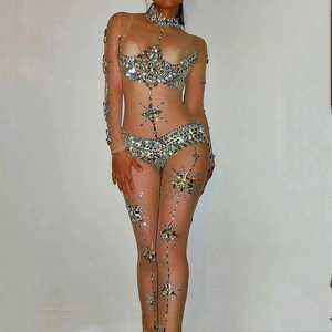 Women Dance Club Suits Fashionable Sequin Cutout <b>Jumpsuits</b> Stylish Rhinestone Clubwear for <b>Party</b> Night - Product Image 2