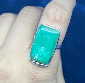 Anillo de mujer de Plata de Ley 925 con piedra preciosa de crisoprasa Natural, joyería hecha a mano con diamantes - Product Image 1