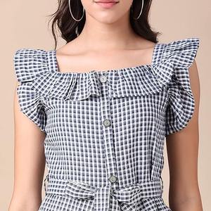 ชุดเดรสผ้าฝ้ายแบบลำลองสำหรับฤดูร้อนทำด้วยมือดีไซน์แบบถักทอพร้อมความยาวระดับเข่ายาวระดับเอวตามธรรมชาติจากอินเดีย - Product Image 4