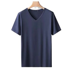 Camiseta de Manga Corta con Cuello en V de Seda Helada para Hombre, Verano, Ajustada, Ligera, Color Sólido, Fresca, de Secado Rápido - Product Image 5