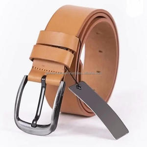 Cinturón de cuero casual marrón claro de grano completo de piel de vaca suave para hombres y mujeres con hebilla de zinc de aleación elegante - Product Image 6