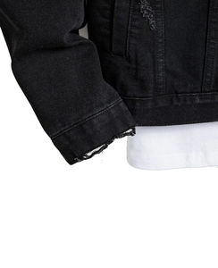 High Quality <b>Men's</b> <b>Trucker</b> Denim Stand Hooded Breathable Vintage Outerwear Customized Distress Pockets Front Denim Jeans <b>Jacket</b> - Product Image 3