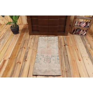 Alfombra Turca Vintage Pequeña de 1.5x3.5 pies, Alfombra Marroquí Marrón y Azul - Product Image 1