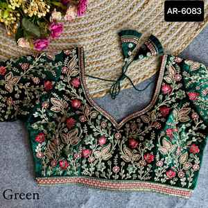 Las mujeres de moda usan colecciones de blusas elegantes Bordado pesado y trabajo de secuencia Blusa de manga larga para ropa de novia Lehenga Choli - Product Image 6