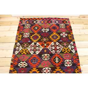 Tapis turc vintage 3,5x5,1 pieds, tapis en laine abstrait rouge - Product Image 3