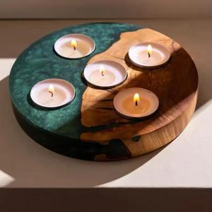 Vela de resina de madera hecha a mano y soporte para luz de té, decoración moderna para oficina y hogar, regalo para Navidad, Pascua, cumpleaños - Product Image 1