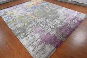 Classic Artisan-Crafted Indo-Tibetan Abstract Rug Embossed Wool Cotton High-<b>Pile</b> Carpet Neutral Tone Hand-Knotted Nepali Rug - Product Image 3