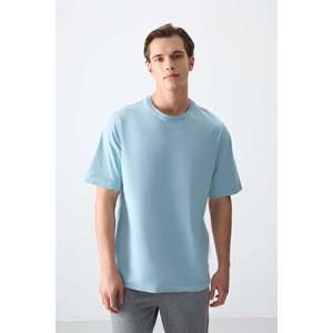 T-shirt basique pour homme Air Jones bleu clair 100% coton, épais, doux, texturé, coupe ample - 88353 - Product Image 3