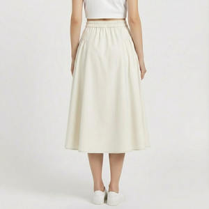 Falda skater caqui para mujer con cintura media elástica - Product Image 4