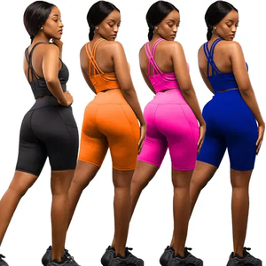 ผ้าโพลีเอสเตอร์ผ้าฝ้ายยืดหยุ่นสูงสำหรับผู้หญิงเสื้อผ้าโยคะปักสีพื้นแบบลำลองสำหรับใส่วิ่งออกกำลังกายในยิมฟิตเนส - Product Image 2