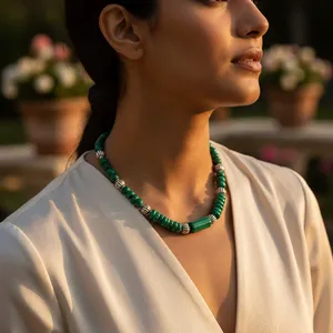 Collier pour femme en argent 925 plaqué avec perles de malachite et design géométrique, bijou élégant en pierres précieuses perlées, cadeau - Product Image 3