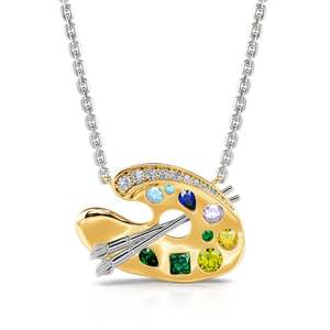 Collar con Colgante de Paleta de Arte, Chapado en Oro de 18K, Plata de Ley, Cristal, Diseño de Pincel, Uso Diario, Unisex - Product Image 1