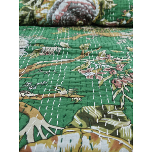 Thevintageartcraft - Sábana de Algodón Verde con Estampado Kantha Vintage Hecha a Mano, 60x90 cm, Cosida a Mano en Rajasthan para la Temporada de Invierno - Product Image 2