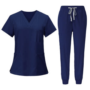Traje de uniforme médico Srubs de Color azul con logotipo personalizado, conjunto de enfermería sólido con cuello en V, Tops, uniforme de enfermera médica para mujer - Product Image 1