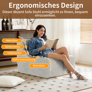 Fauteuil simple moderne couleur crème, emballage compressé, stock disponible en entrepôt UE, canapé confortable en mousse souple pour salon - Product Image 6