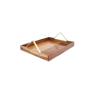 Food Serving Mango Wood Tray Wholesale Manufacturer And Exporter Rectangle Shaped Serving Tray With Stand