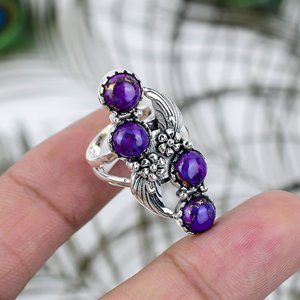 Anello in <span class=keywords><strong>Argento</strong></span> Sterling <span class=keywords><strong>925</strong></span> Fatto a Mano Stile Bohemien con Gemma Naturale Turchese Viola in Rame, Montatura a Castone, Certificato da Terze Parti - Product Image 1