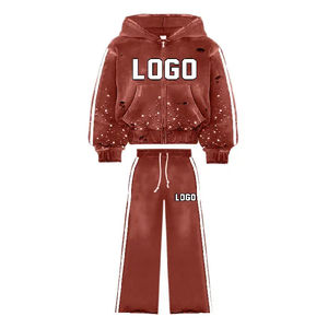 Survêtement streetwear imprimé personnalisé, style délavé à l'acide, avec pantalon de jogging à effet empilé et sweat à capuche en molleton technique épais orné de strass - Product Image 3