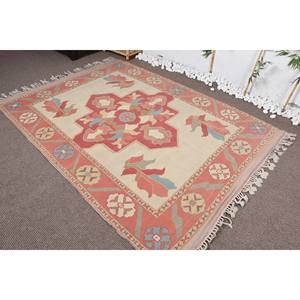 Tapis Turc Vintage Traditionnel Rouge Bleu 5.5 X 7.6ft Grande Surface Rectangle Laine Matériel Latex Patchwork pour Chambres Adolescentes - Product Image 3