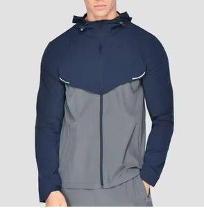 Survêtement athlétique à capuche pour homme Survêtement à manches longues avec fermeture à glissière complète Pantalon de jogging 2 pièces Patchwork Sportsuits - Product Image 3