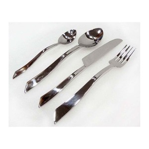 <b>Twist</b> Handle Cutlery Set Stainless Steel Flat Spiral End Handmade Handle Dessert Spoon and Fork Flatware Set - Product Image 6