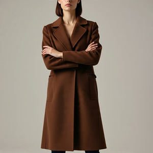 เสื้อโค้ทขนแกะตัวยาวสำหรับผู้หญิง2024ฤดูใบไม้ร่วง, เสื้อโค้ทขนแกะกระดุมเดี่ยวปกเสื้อแจ็คเก็ตขนแกะยาวสำหรับฤดูหนาว - Product Image 1