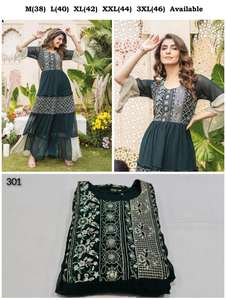 Stylish Occasional Wear Trending Wear Bamber Georgette Embroidery Work Kurti Indian Exportateur et Fournisseur - Product Image 4