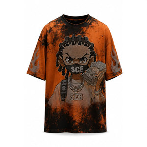 T-shirt surdimensionné pour homme avec imprimé de personnage, strass scintillants, style streetwear, manches courtes, col rond, en jersey de coton - Product Image 2