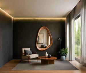 Handmade Walnut Asymmetrical Art <b>Deco</b> Wall <b>Mirror</b> Eco-Friendly Lightweight Home Decor at Cheap Price - Product Image 3