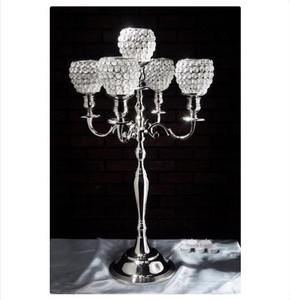Candelabro de aluminio y Metal con acabado plateado, bola de cristal de 5 brazos, soporte de vela, tamaño personalizado para decoración de mesa de boda - Product Image 2