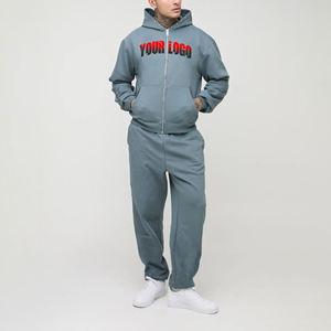 Conjunto de sudadera con capucha y Jogger con cremallera de gran tamaño de felpa francesa de algodón 100% hecho a medida, ropa informal transpirable, chándal holgado para hombres - Product Image 5