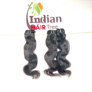 Paquet de vague de corps de couleur noire naturelle de temple indien Extensions de cheveux humains bruts pour femmes avec double trame traitée à la machine - Product Image 3