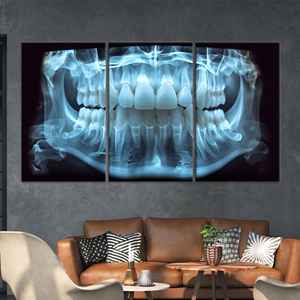 Lienzo Impreso Decorativo: Decoración Moderna para Consultorio Dental con Diseño de Rayos X en la Mandíbula, Juego de 3 Lienzos - Product Image 1