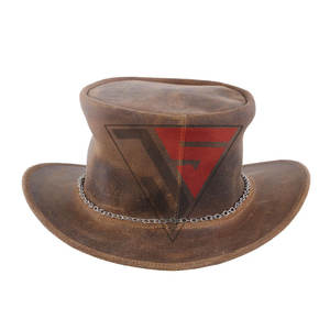 Sombrero de cuero de vaca de alta calidad a la moda, sombreros de cuero de vaca genuino para vaquero, cadena de Metal con ajuste de Concho de Metal - Product Image 3