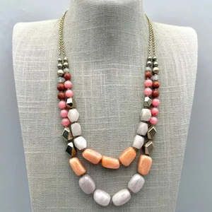 Collar de Marca de Calidad AAA+ — Collar de Cuentas Gruesas en Tonos Rosa, Gris y Coral para Mujer, Doble Hilo, 23, Piedras Naturales Cus-Jew113 - Product Image 1