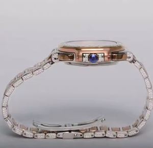 Montre analogique de luxe pour homme avec cadran bleu, boîtier en acier inoxydable doré 14 carats, mouvement à quartz avec diamants simulés, date automatique ETA - Product Image 4