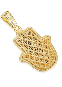 Colgante de Mano de Hamsa con Moissanita de Corte Brillante Redondo, Plata 925, Chapado en Oro de 14K y Rodio, Piedras Minimalistas con Claridad VVS para Regalo - Product Image 4
