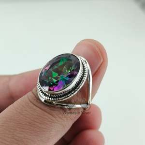 Mystic Topaz Oval Handmade Statement Women's <b>Ring</b> <b>Dainty</b> Sterling Silver Gemstone Jewelry for Birthday Anniversary Christmas - Product Image 3