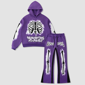 Chándal personalizado de 2 piezas para hombre, Sudadera con capucha estampada DTG y pantalones acampanados, ropa de calle de moda informal - Product Image 1