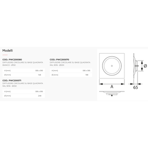 Diffuseur HVAC à base carrée Tecnosystemi, circulaire, pour climatiseur sur base carrée - Product Image 2
