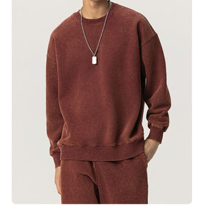 Sweatshirts à col rond surdimensionnés de couleur unie délavés à l'acide 100% sweats à capuche en coton sweatshirt à capuche vintage pour hommes lourds - Product Image 3