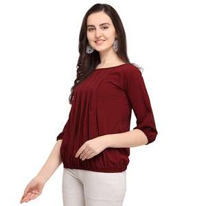 เสื้อครีปจีบสีมารูน โชรยัม แฟชั่น สำหรับผู้หญิง |   ชุดสไตล์ตะวันตกที่ทันสมัย |   ชุดทำงานแบบเป็นทางการสำหรับใส่ในชีวิตประจำวัน |   แขนสั้น ดีไซน์หรู แห้งเร็ว - Product Image 5