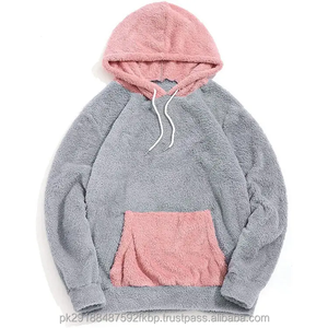 Sudadera con capucha de lana suave para mujeres y hombres Jersey de invierno acogedor rosa y gris con bolsillo de canguro Sudadera de felpa cálida - Product Image 2
