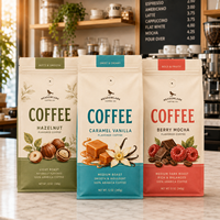 Sacs à café personnalisés imprimés avec valve, en aluminium, fermeture éclair latérale, fond plat, réutilisables, thermoscellés, pour grains de café